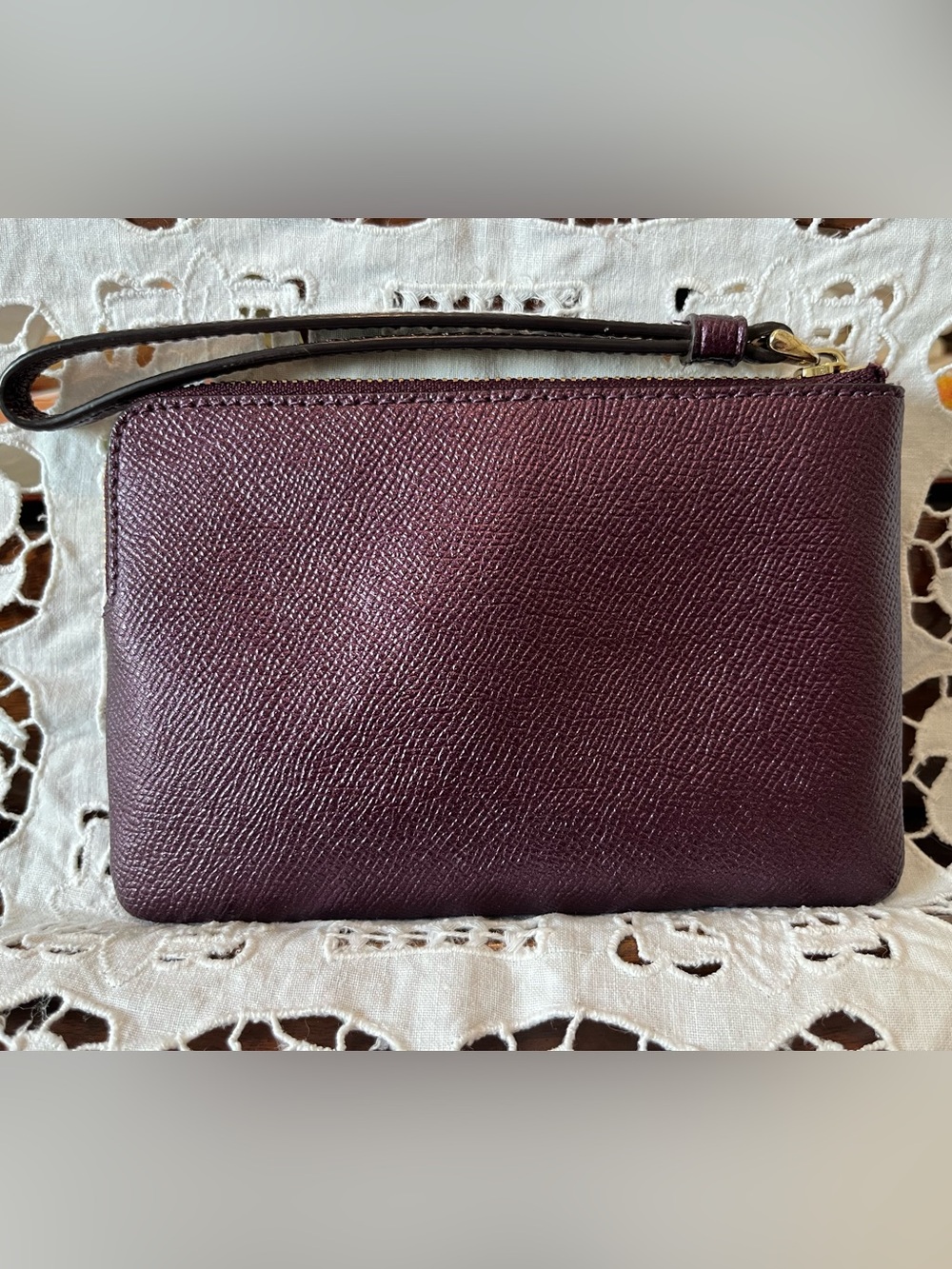 Coach Metallic Deep Purple Leather Wristlet with Gold Logo and Hardware - Picture 2 of 6